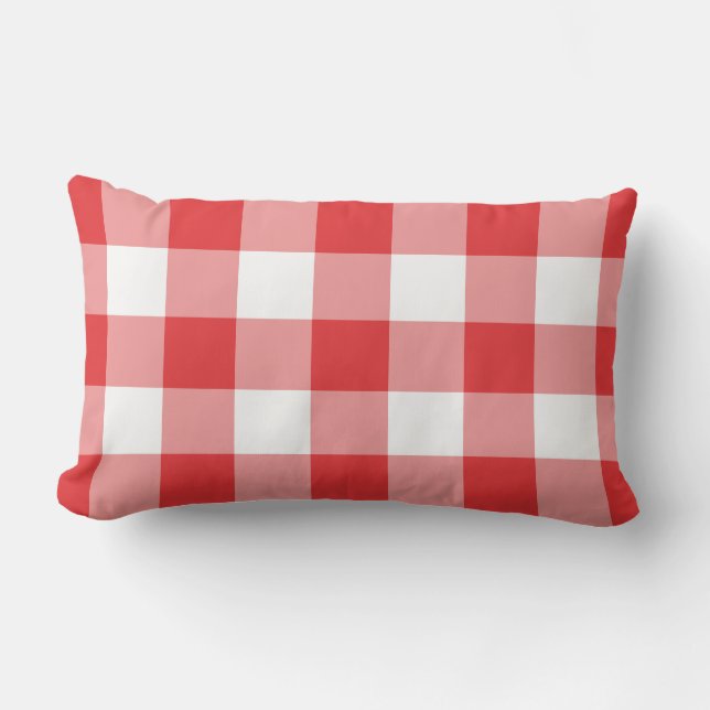 Almofada Lombar Padrão de Gingham Vermelho Verificado (Frente)