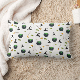 Almofada Lombar Padrão de Halloween da Bruxa Broom Caldron