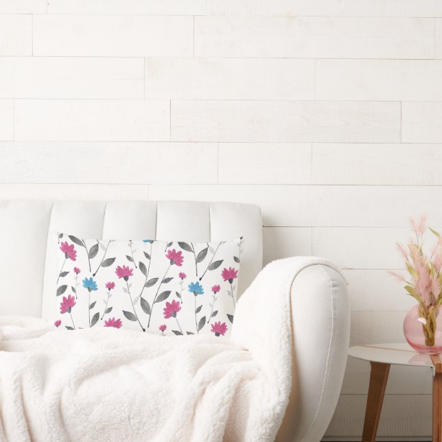 Almofada Lombar Padrão de margarida azul magenta (Sofá)