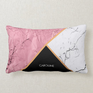 Almofada Lombar Padrão de mármore branco e preto rosa Dourado