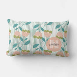 Almofada Lombar Padrão de monograma retrô moderno floral azul