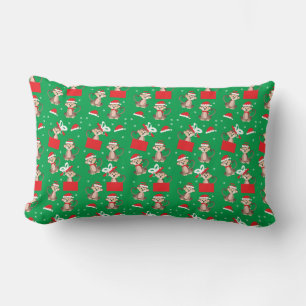 Almofada Lombar Padrão de Natal do Macaco Vermelho Verde