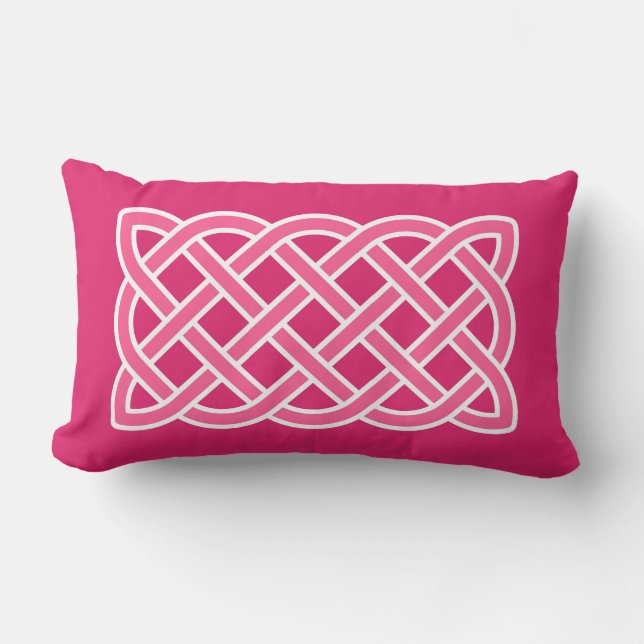 Almofada Lombar Padrão de Nó Celta, Rosa Fúcsia e Branco (Frente)