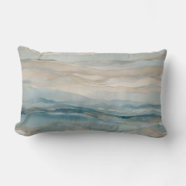 Almofada Lombar Padrão de Onda Abstrata Azul Aqua Bege Teal Creme