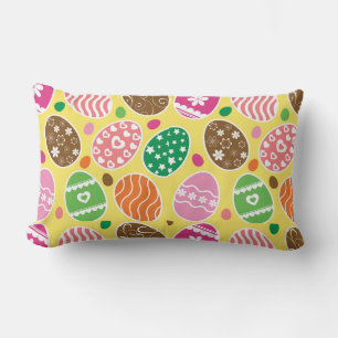 Almofada Lombar Padrão de Ovos de Páscoa Coloridos Fundo Amarelo