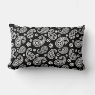 Almofada Lombar Padrão de Paisley, Preto e Branco