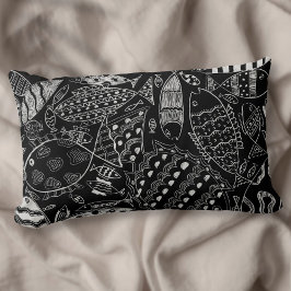 Almofada Lombar Padrão De Peixe Preto E Branco Da Arte Moderna