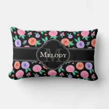 Padrão de Rosa de Aquarela Rosa / Roxo em Preto