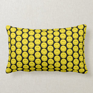 Almofada Lombar Padrão de rosto de sorriso preto amarelo