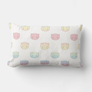 Almofada Lombar Padrão de Rostos de Gatinho Pastel Fofo