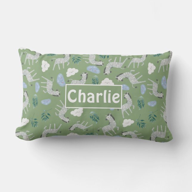 Almofada Lombar Padrão de safári monogramado para menino verde sag (Frente)