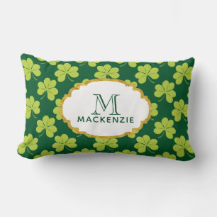 Almofada Lombar Padrão de Shamrock de Clover Verde Bonito com Mono