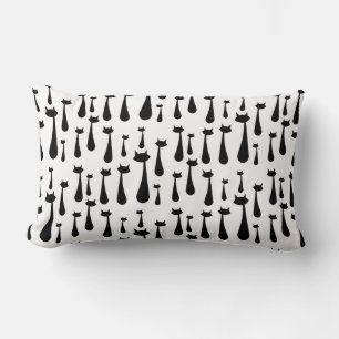 Almofada Lombar Padrão de Silhueta de Gato Preto Atômico