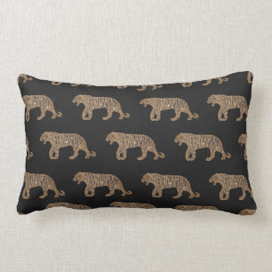 Almofada Lombar Padrão de Tigre Dourado Glitter Negro Fashionista
