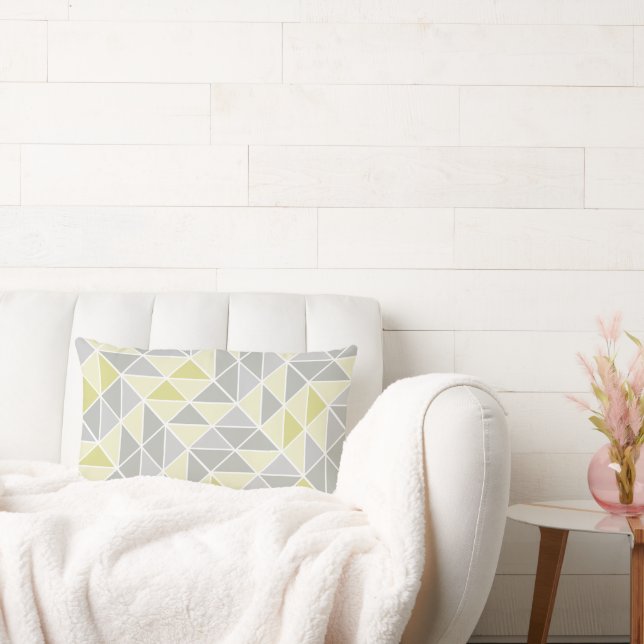 Almofada Lombar Padrão de triângulo amarelo e Abstrato de Cinza (Sofá)