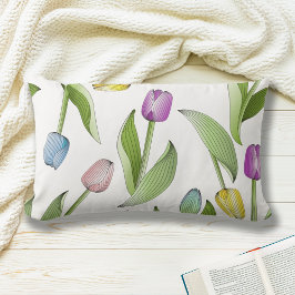 Almofada Lombar Padrão de Tulipas Coloridas Modernas