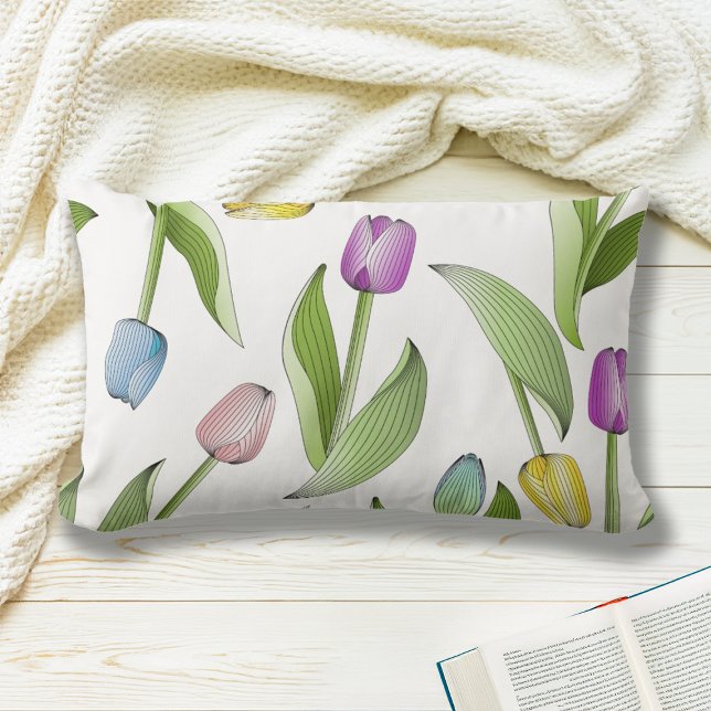 Almofada Lombar Padrão de Tulipas Coloridas Modernas (Criador carregado)