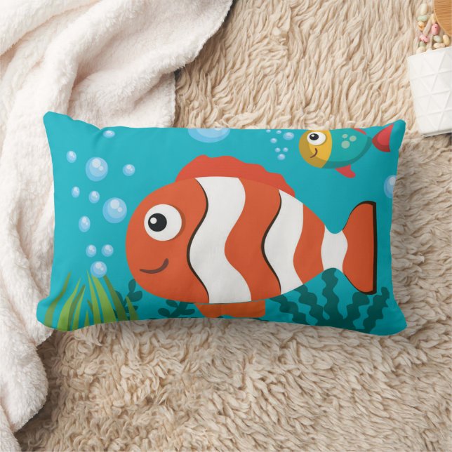 Almofada Lombar Padrão de Vida Marinha com Peixe Caranguejo Algas  (Cobertor)