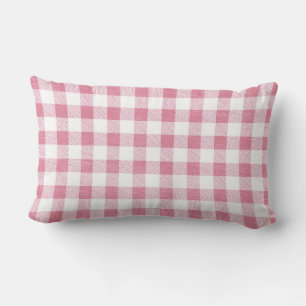 Almofada Lombar Padrão de Xadrez de Gingham, Rosa-de-Açúcar, Cute
