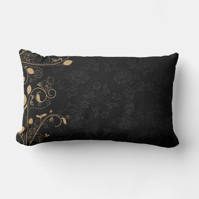 Almofada Lombar Padrão Decorativo Preto e Dourado (Frente)