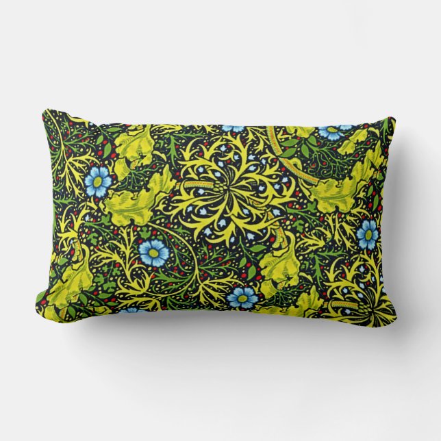 Almofada Lombar Padrão do 20 do século XXI azul verde Dourado (Frente)