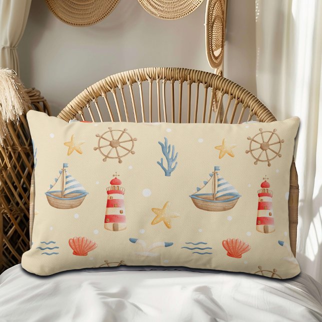 Almofada Lombar Padrão do Farol de Barcos Náuticos Boho (Criador carregado)