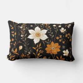 Almofada Lombar Padrão Dourado Floral do Boho de outono Preto