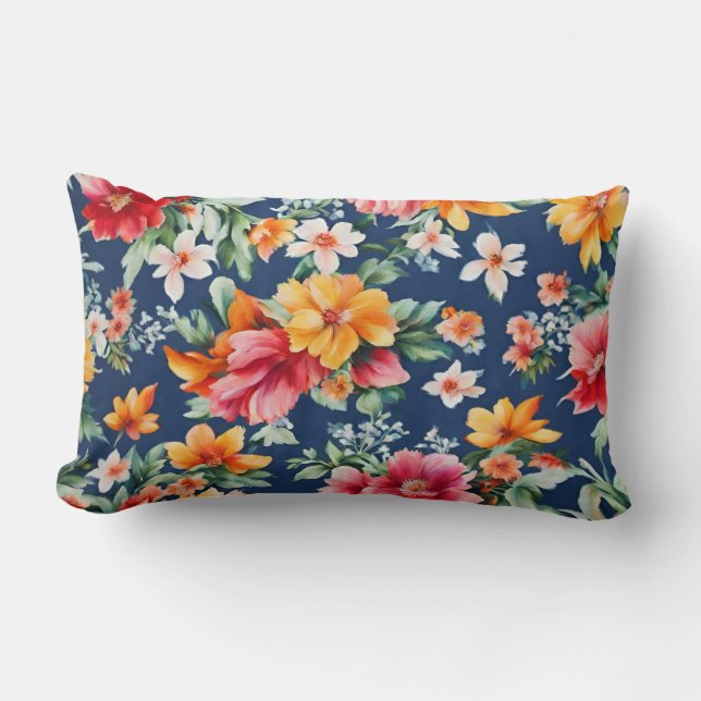 Almofada Lombar Padrão Floral Amarelo de Verão (Frente)