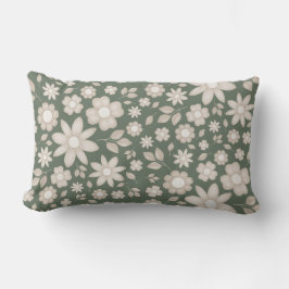 Almofada Lombar Padrão Floral Aquarela Romântico em Sage Profundo