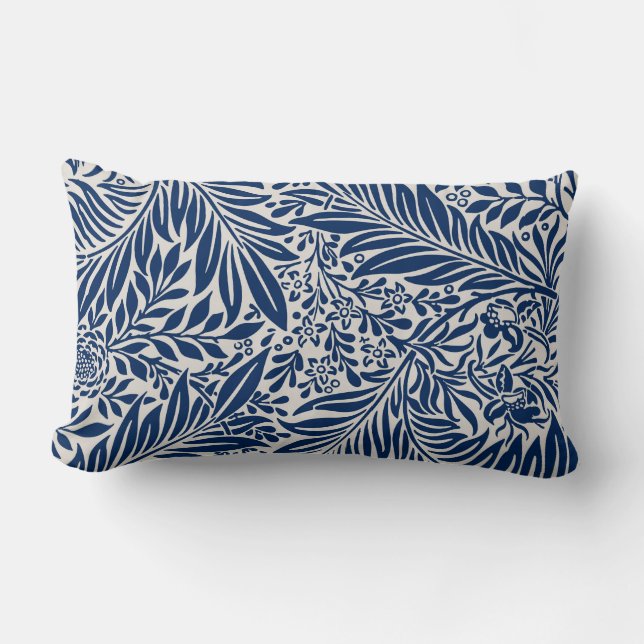 Almofada Lombar padrão floral azul com folhas e flores diversas (Frente)