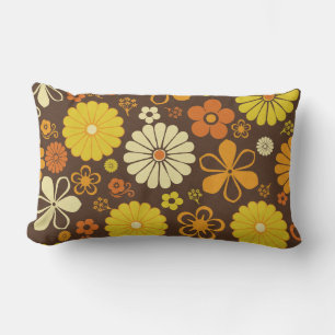 Almofada Lombar Padrão Floral Castanho-Laranja-Amarelo Retroativo