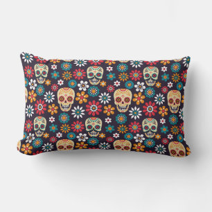 Almofada Lombar Padrão floral caveira vermelha