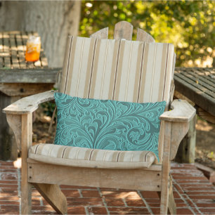 Almofada Lombar Padrão Floral Clássico de Turquesa Faux Leather
