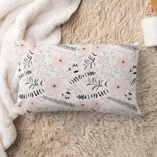 Almofada Lombar Padrão Floral da Cinza Rosa Doce (Cobertor)