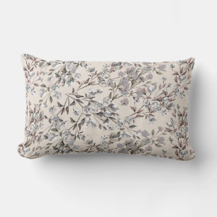 Almofada Lombar Padrão Floral de Beige Linen & Cinzas