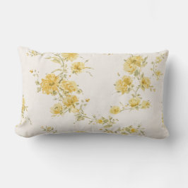 Almofada Lombar Padrão Floral de Rosas Amarelas Vintage Elegantes