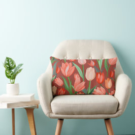 Almofada Lombar Padrão Floral de Tulipa Elegante – Primavera Verme