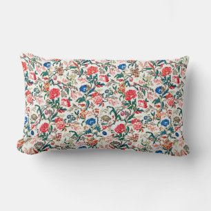 Almofada Lombar Padrão Floral do século XIX Vermelho Verde Azul