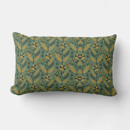 Almofada Lombar Padrão floral estilizado botânico laranja e preto