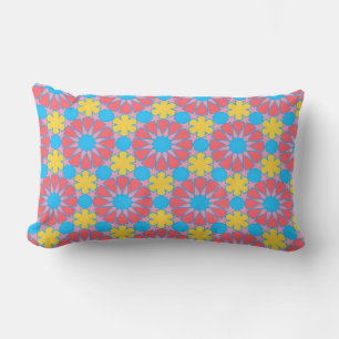 Almofada Lombar Padrão floral geométrico vermelho e amarelo