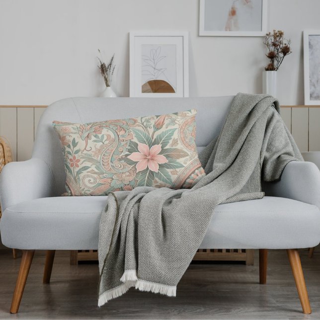 Almofada Lombar Padrão Floral indonésio Boho Rosa Azul (Criador carregado)