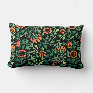 Almofada Lombar Padrão Floral Intricado com Folhas Verdes