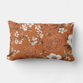 Almofada Lombar Padrão Floral Laranja Queimado