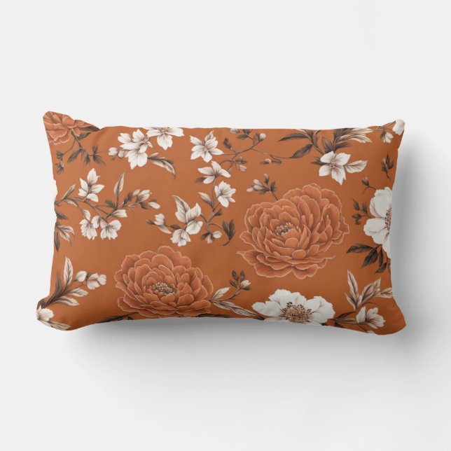 Almofada Lombar Padrão Floral Laranja Queimado (Frente)