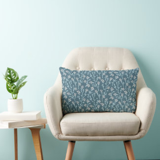 Almofada Lombar Padrão floral retrô em estilo boho. Sakura rosa.