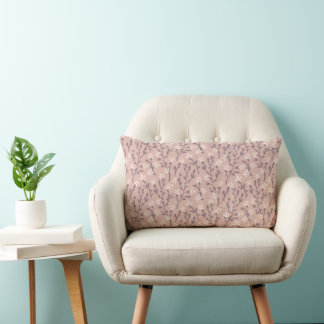 Almofada Lombar Padrão floral retrô em estilo boho. Sakura rosa.