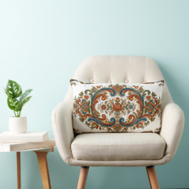 Almofada Lombar Padrão Floral Rosemaling Escandinavo Vintage