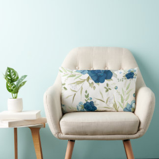 Almofada Lombar Padrão Floral Seamless de Aquarela Azul