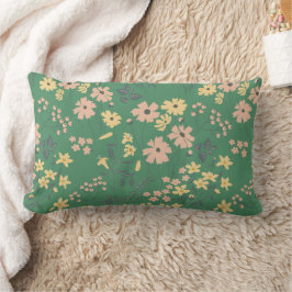 Almofada Lombar Padrão Floral Verde Boho Moderno