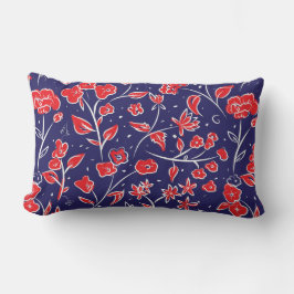 Almofada Lombar Padrão Floral Vermelho e Azul